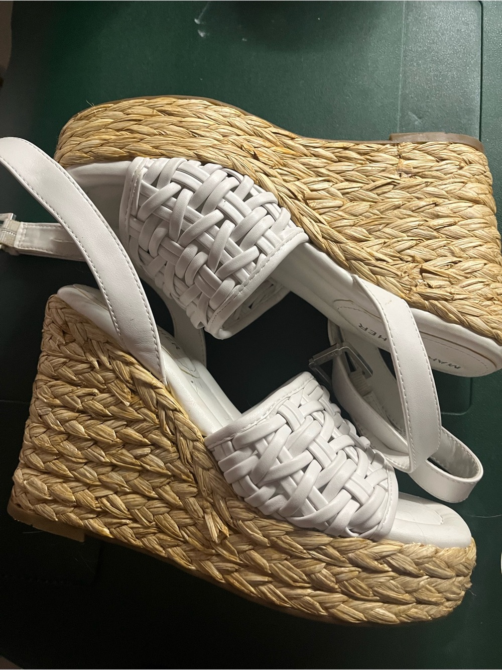 Marc Fisher White Woven Espadrille Wedge Sandals